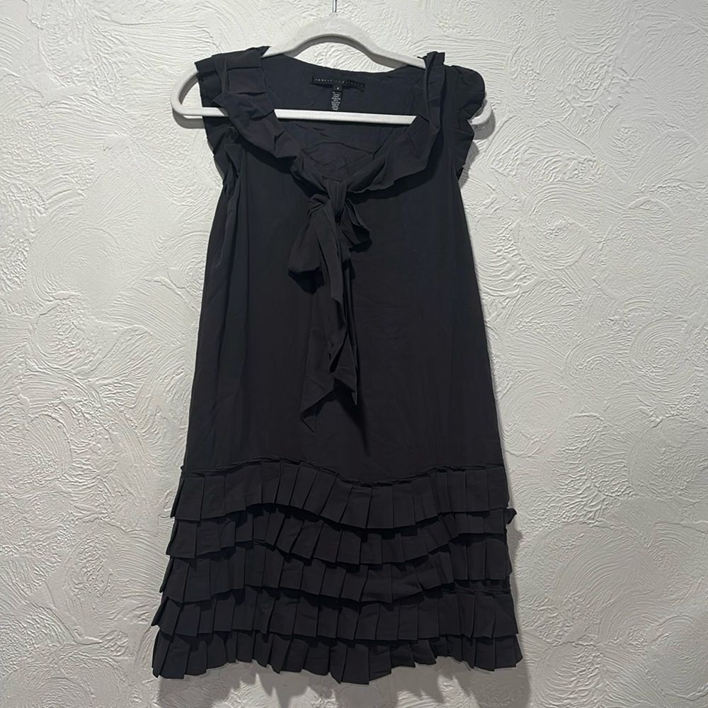 Robert Rodriguez Black Silk Ruffle Tiered Scoop Neck Sleeveless Mini Dress Sz 4